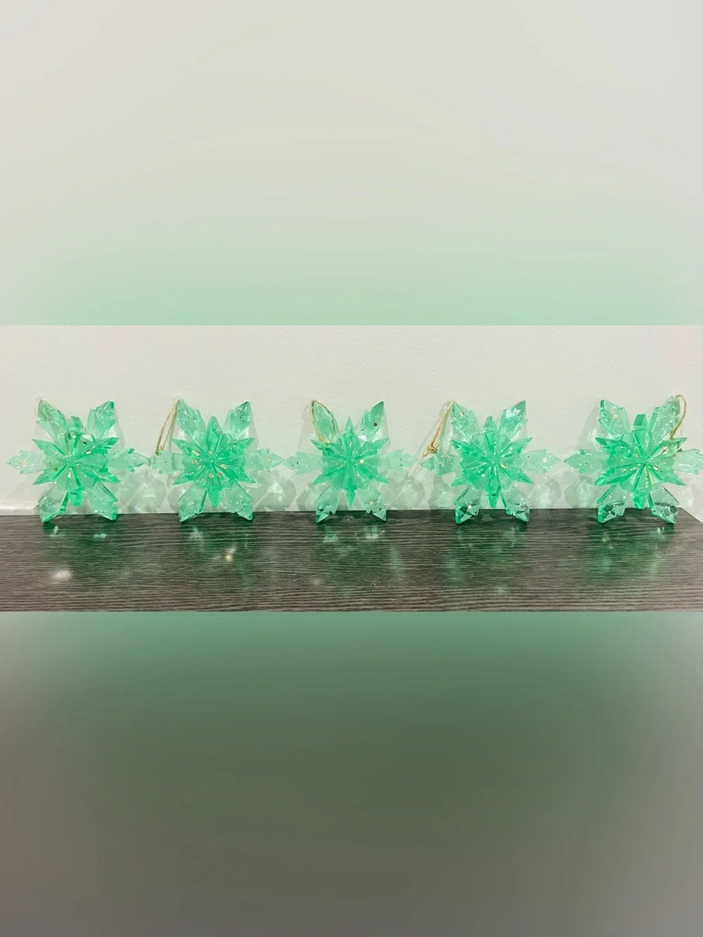 Handcrafted Epoxy Green With Glitter Accent Snowflake Holiday Ornaments -5